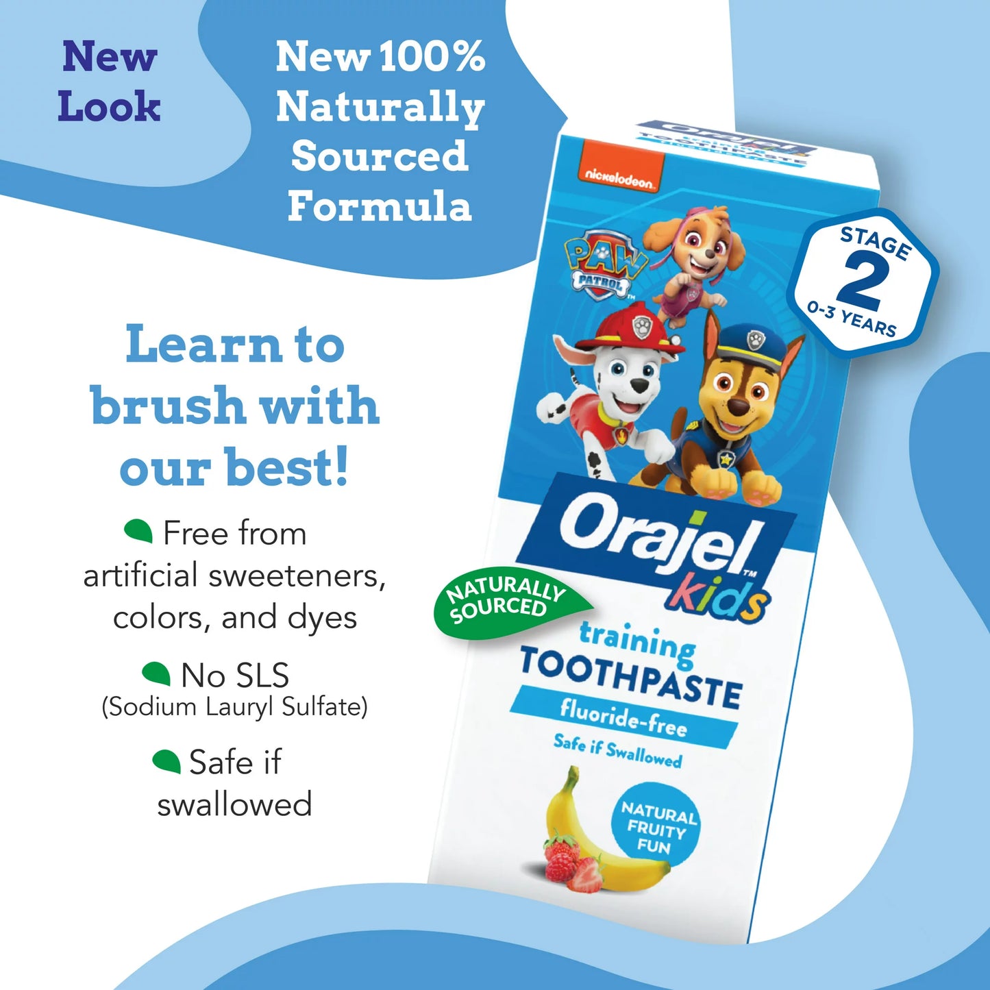 Orajel Kids Paw Patrol Fluoride-Free Training Toothpaste, Natural Fruity Fun Flavor,  Fluoride-Free Toothpaste*, 1.5oz Tube