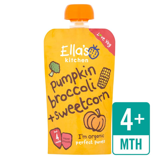 Ella's Kitchen Pumpkin, Broccoli & Sweetcorn Organic Puree Pouch, 4 mths+ 120g