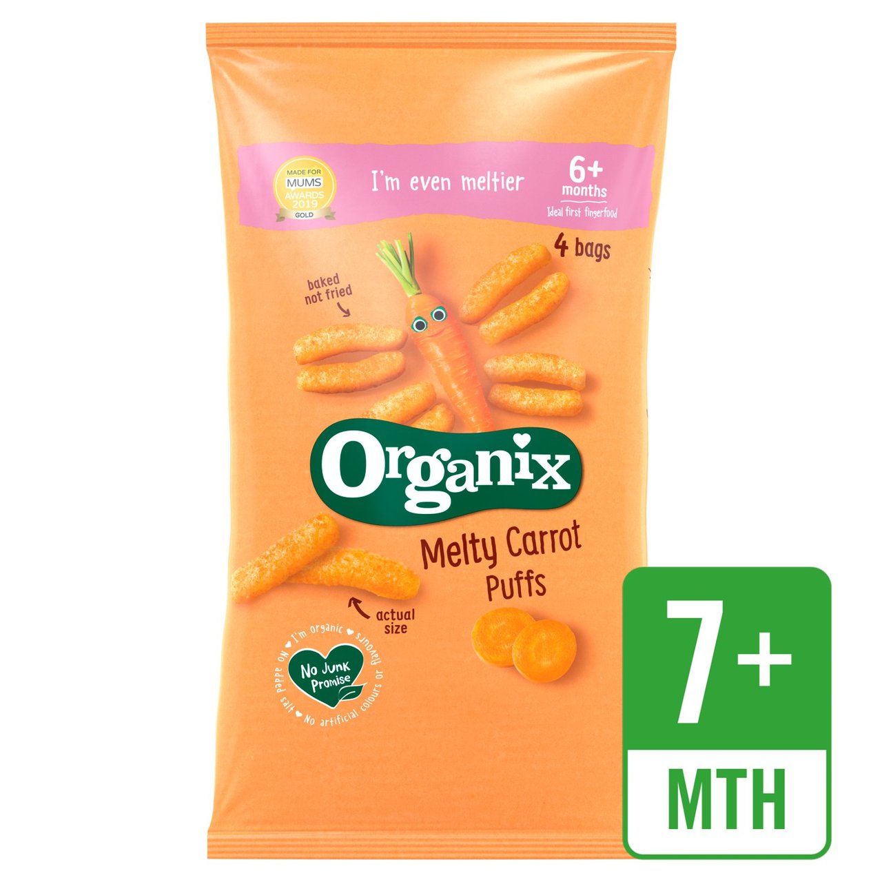 Organix Melty Carrot Organic Puffs, 6 mths+ Multipack 4 x 18g