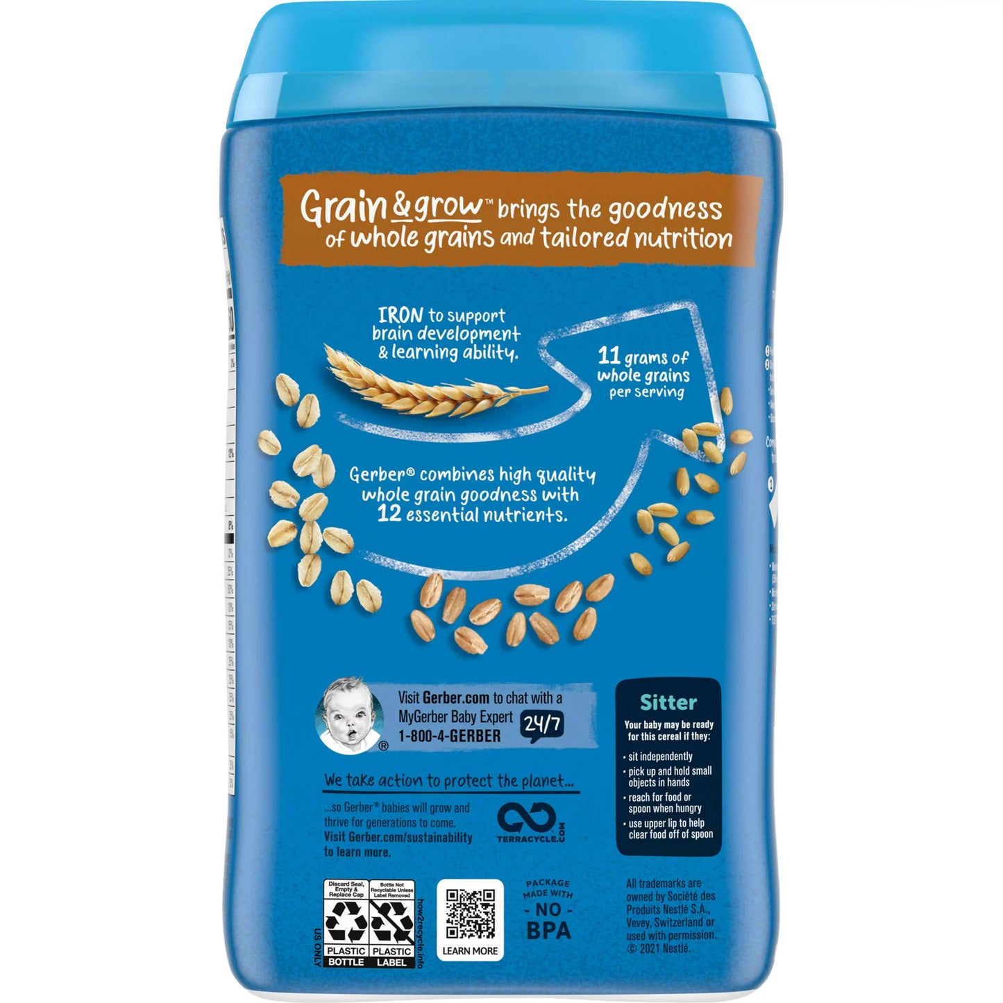 Gerber 2nd Foods Cereal for Baby Grain & Grow Baby Cereal, Multigrain, 16 oz Canister