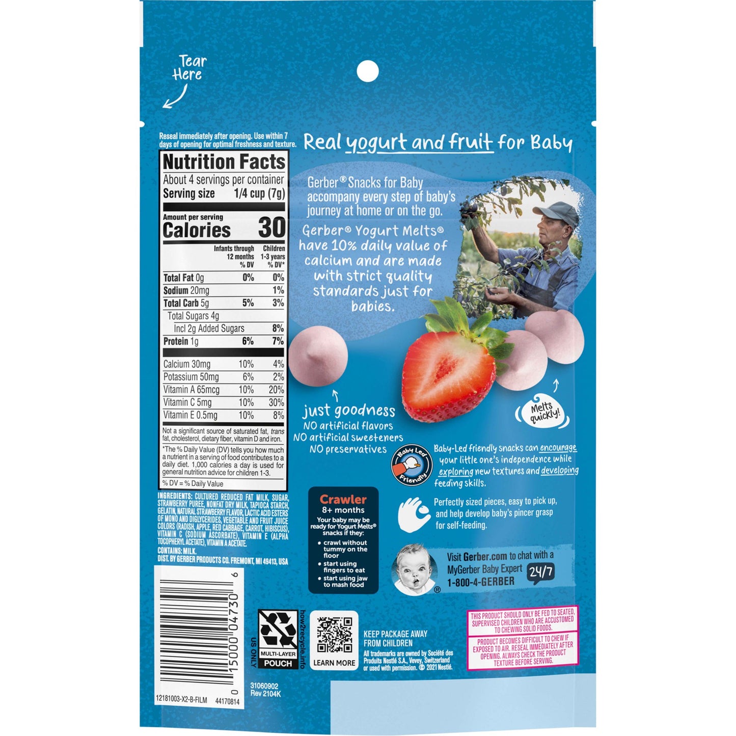 Gerber Snacks for Baby Yogurt Melts, Strawberry, 1 oz Bag