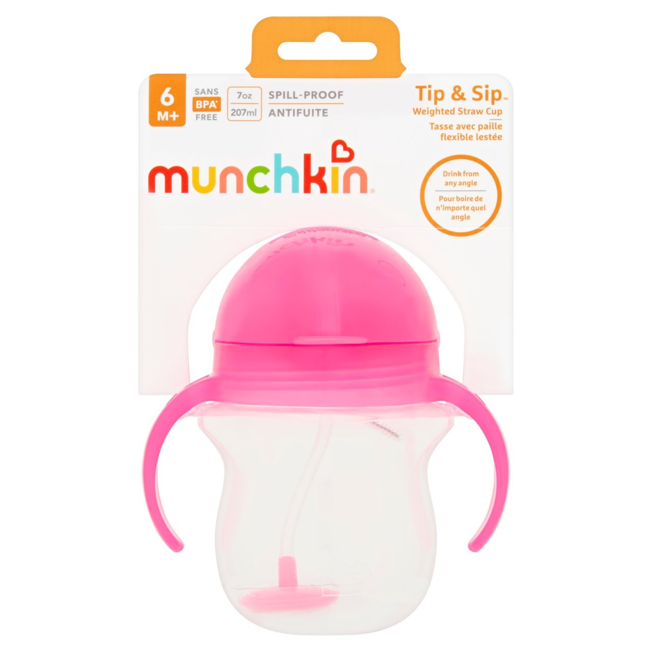 Munchkin Click Lock Tip & Sip Flexi-Straw Cup 7oz Pink