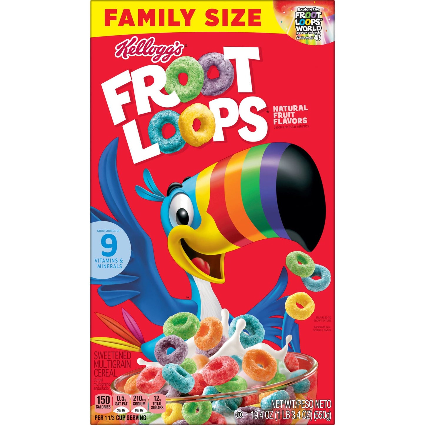 Kellogg's Froot Loops Breakfast Cereal, Fruit Flavored, Original, 19.4 Oz, Box