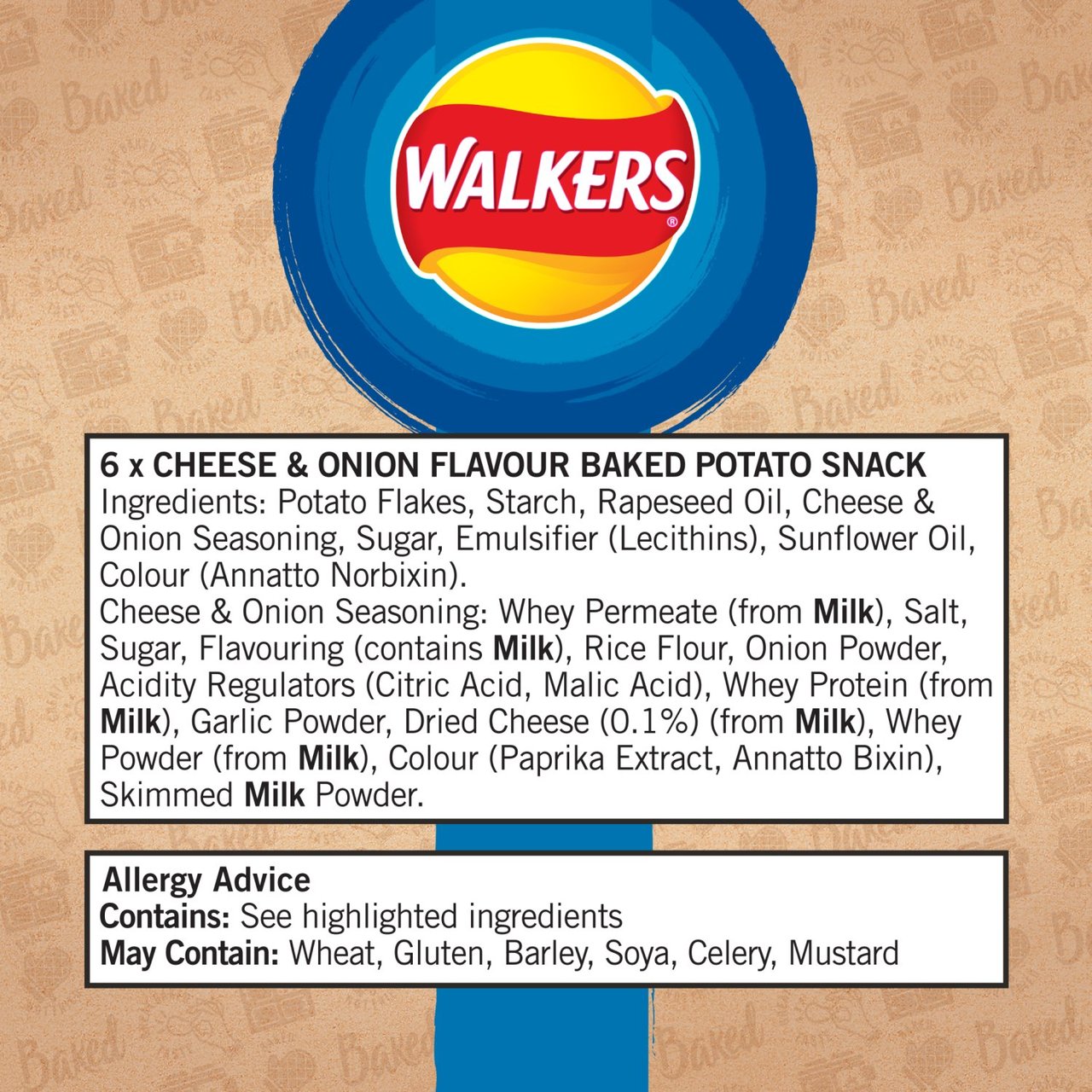 Walkers Baked Cheese & Onion Multipack Snacks 12 per pack