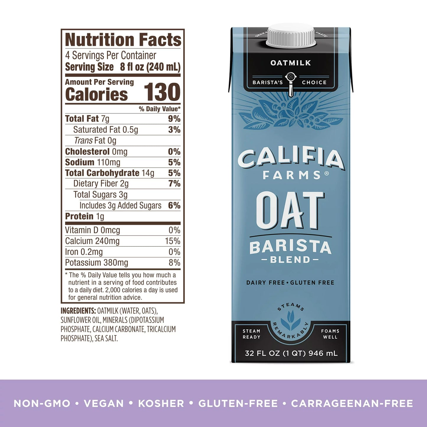 Califia Farms Refrigerated Oat Barista Blend Oat Milk 32 Fluid Ounces