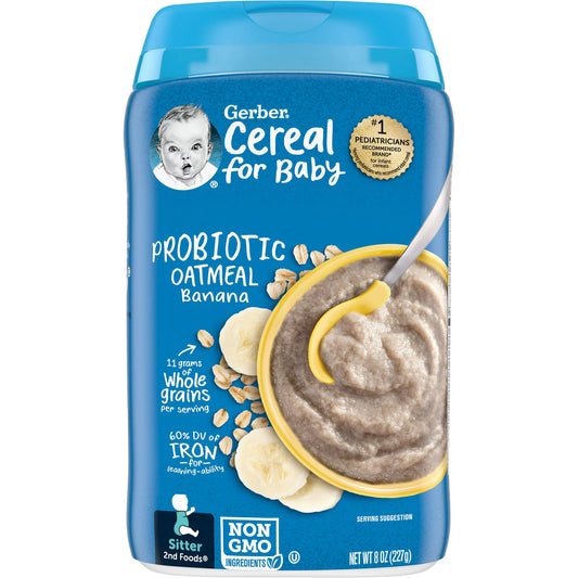 Gerber Cereal for Baby Probiotic Oatmeal Baby Cereal, Banana, 8 oz Canister