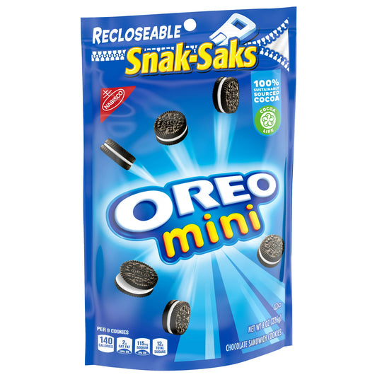 OREO Mini Chocolate Sandwich Cookies, Snack Pack, 8 oz Snak-Sak