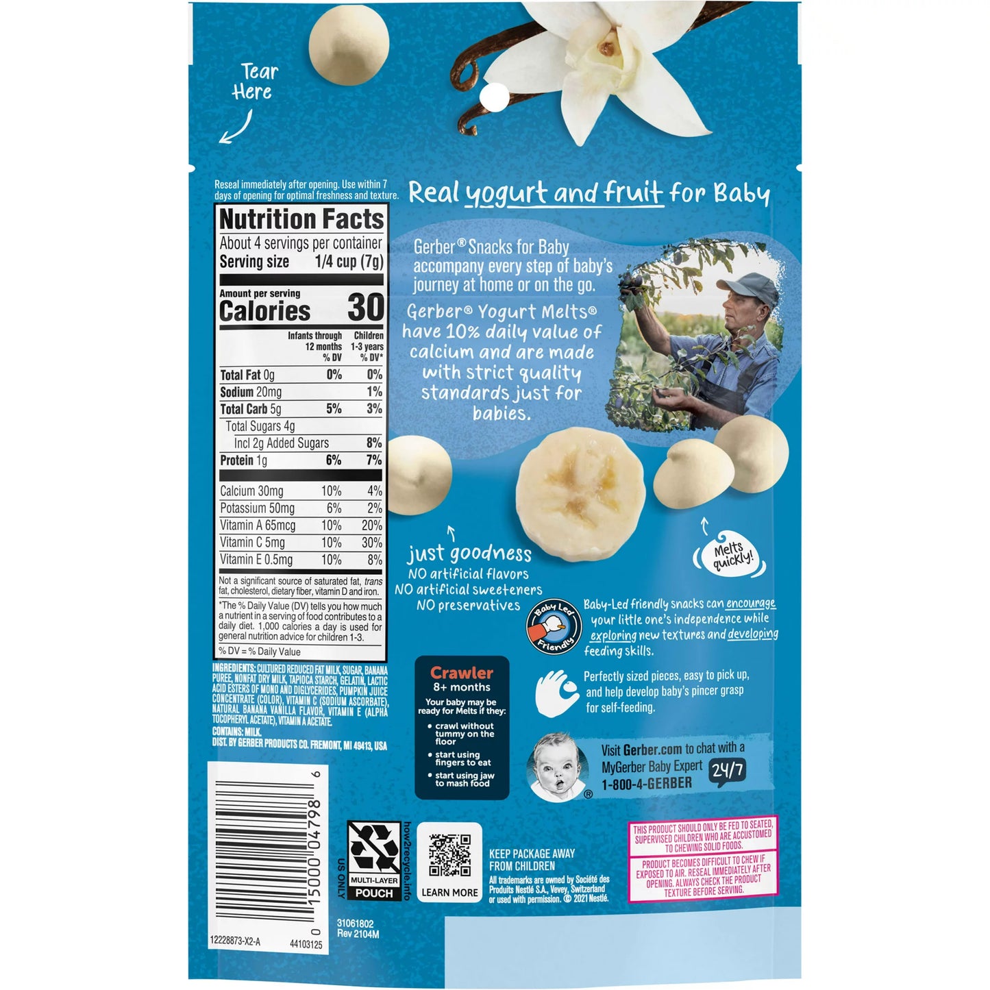Gerber Snacks for Baby Yogurt Melts Banana Vanilla Freeze Dried Yogurt, 1 oz Bag