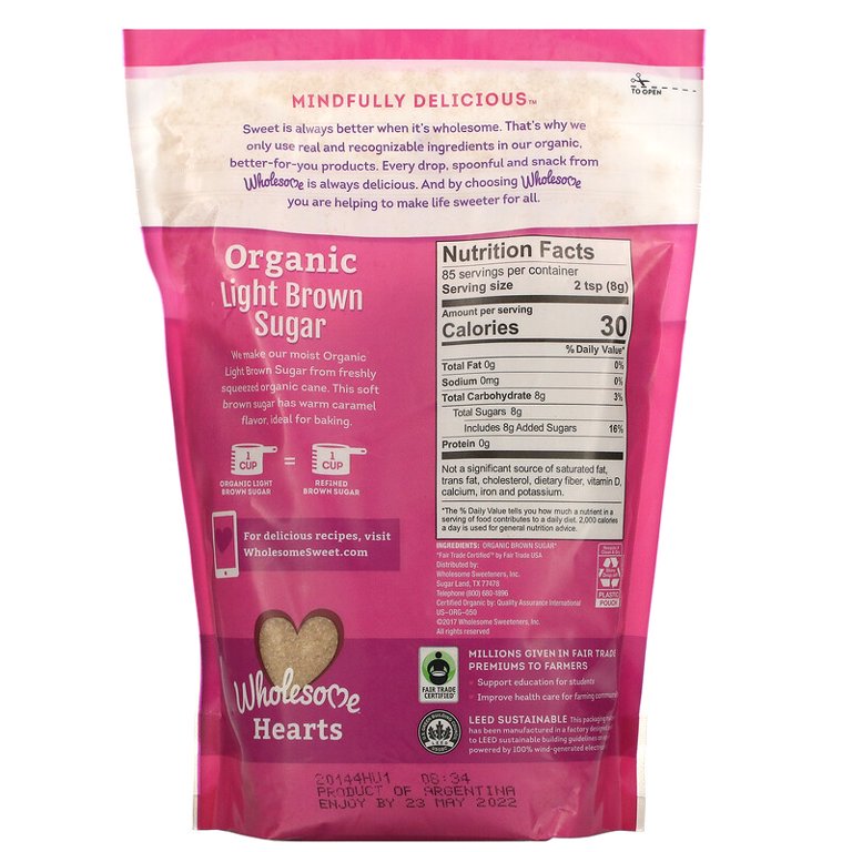 Wholesome Organic Light Brown Sugar 1.5 lbs