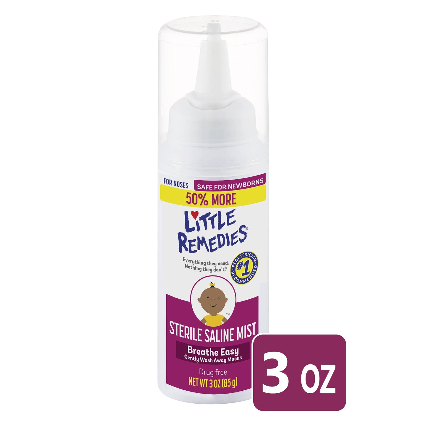 Little Remedies Sterile Saline Nasal Mist for Noses, Breathe Easy, Safe for Newborns, 3 oz