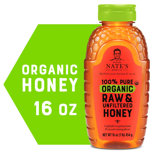 Nature Nate's Organic Honey: 100% Pure, Raw and Unfiltered Honey - 16 fl oz